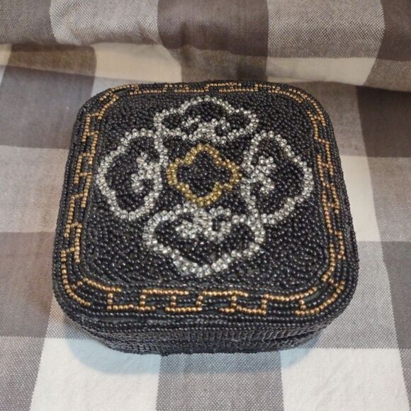 Black Beaded Trinket Jewelry Box - Picture 1 of 9